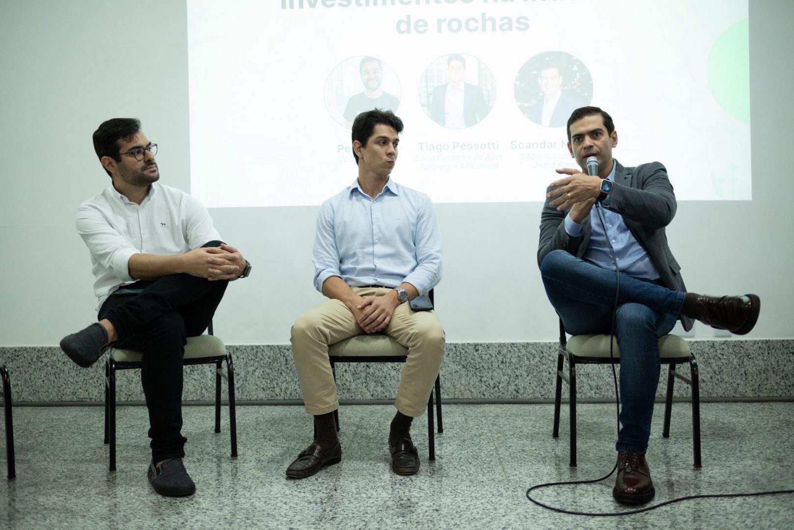 Da esquerda para a direita: Pedro Rio, CEO da Clarke; Tiago Pessotti, sócio fundador da Apex Partners e APX Invest; e Scandar Nemer, sócio fundador do Grupo Rhino