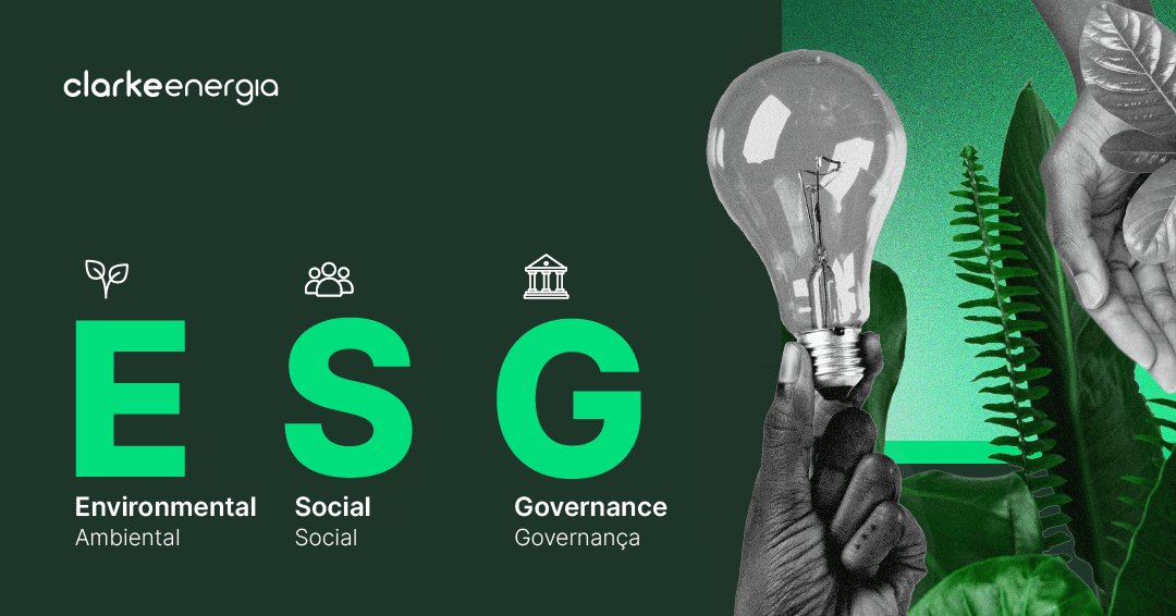 Imagem que representa a sigla ESG, acrônimo, em inglês, das palavras Environmental (Ambiental), Social e Governance (Governança).